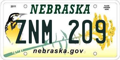 NE license plate ZNM209