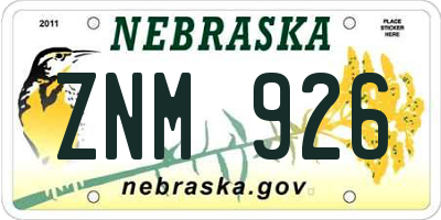 NE license plate ZNM926