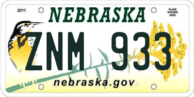 NE license plate ZNM933