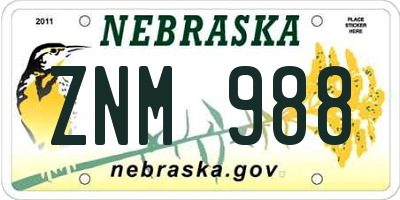 NE license plate ZNM988