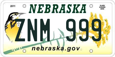 NE license plate ZNM999