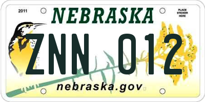 NE license plate ZNN012