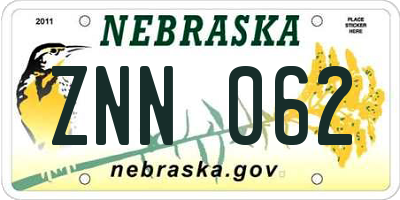 NE license plate ZNN062