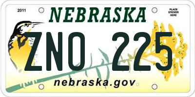 NE license plate ZNO225