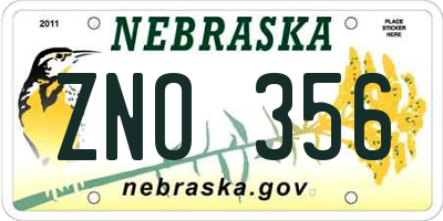 NE license plate ZNO356