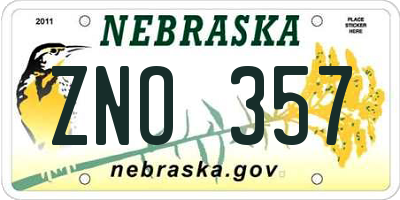 NE license plate ZNO357