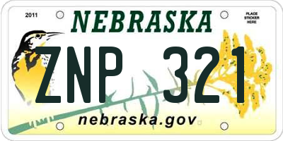 NE license plate ZNP321