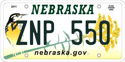 NE license plate ZNP550