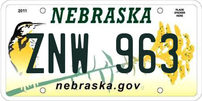 NE license plate ZNW963