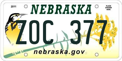 NE license plate ZOC377