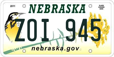 NE license plate ZOI945