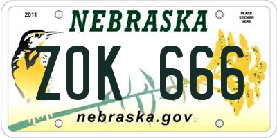 NE license plate ZOK666