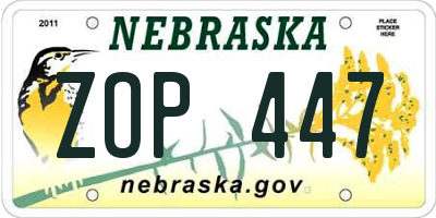 NE license plate ZOP447