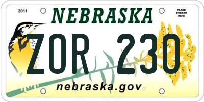 NE license plate ZOR230