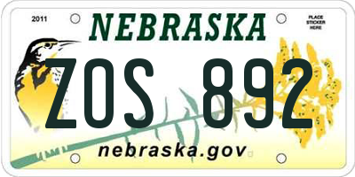 NE license plate ZOS892