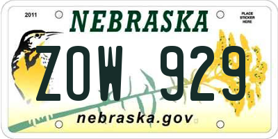 NE license plate ZOW929