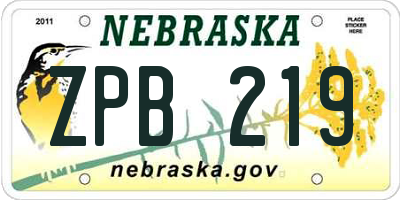NE license plate ZPB219