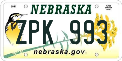 NE license plate ZPK993