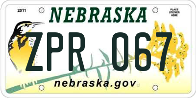 NE license plate ZPR067