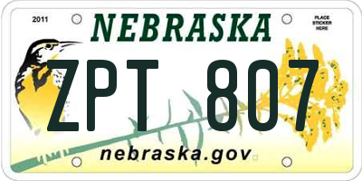 NE license plate ZPT807