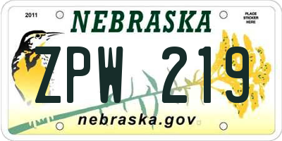 NE license plate ZPW219