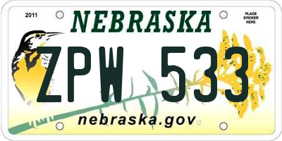 NE license plate ZPW533