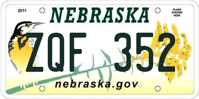 NE license plate ZQF352