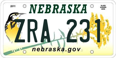 NE license plate ZRA231