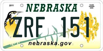 NE license plate ZRF151