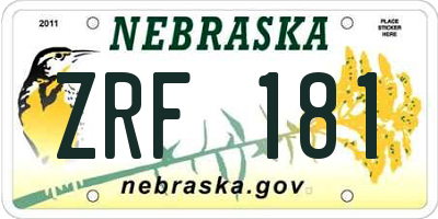 NE license plate ZRF181