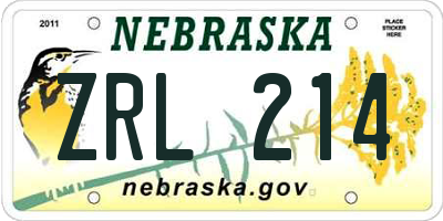 NE license plate ZRL214