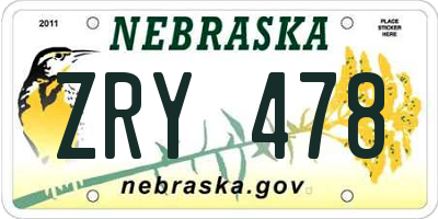 NE license plate ZRY478