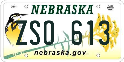 NE license plate ZSO613