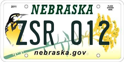 NE license plate ZSR012