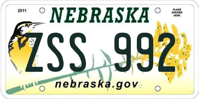 NE license plate ZSS992
