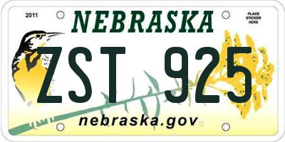 NE license plate ZST925