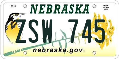 NE license plate ZSW745