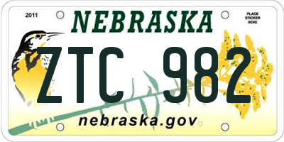 NE license plate ZTC982