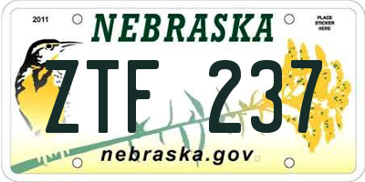 NE license plate ZTF237