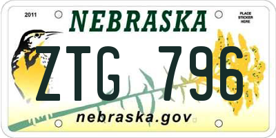 NE license plate ZTG796