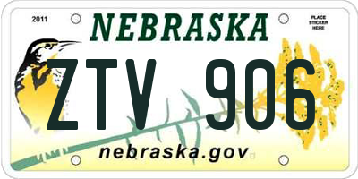 NE license plate ZTV906