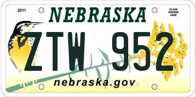 NE license plate ZTW952