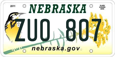 NE license plate ZUO807