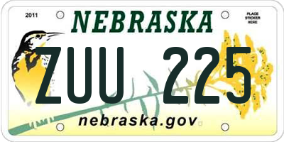 NE license plate ZUU225