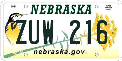 NE license plate ZUW216
