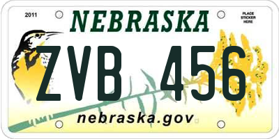 NE license plate ZVB456