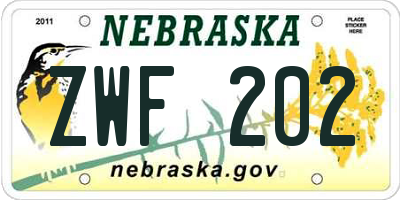 NE license plate ZWF202