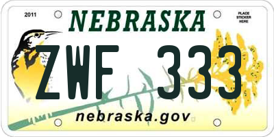 NE license plate ZWF333