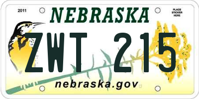 NE license plate ZWT215