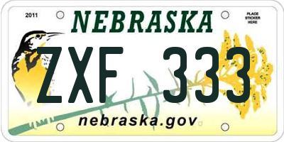NE license plate ZXF333